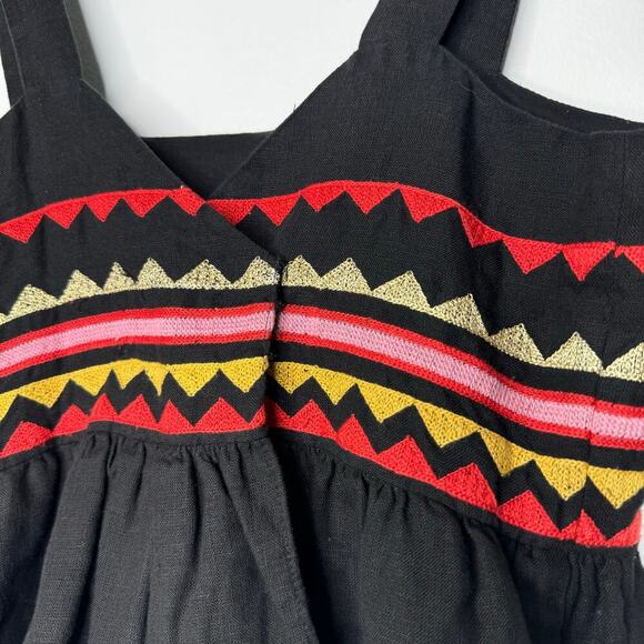 Carolina K Linen Embroidered Double Ruffle Peplum Black Sleeveless Top Small - Picture 4 of 7